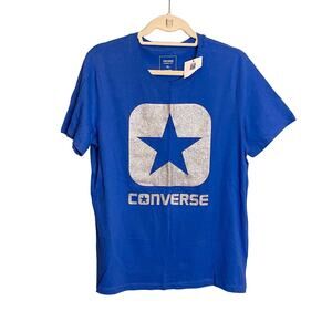 Converse Women's Blue Crew Neck Short Sleeve Logo Graphic T-Shirt Size XL NWT